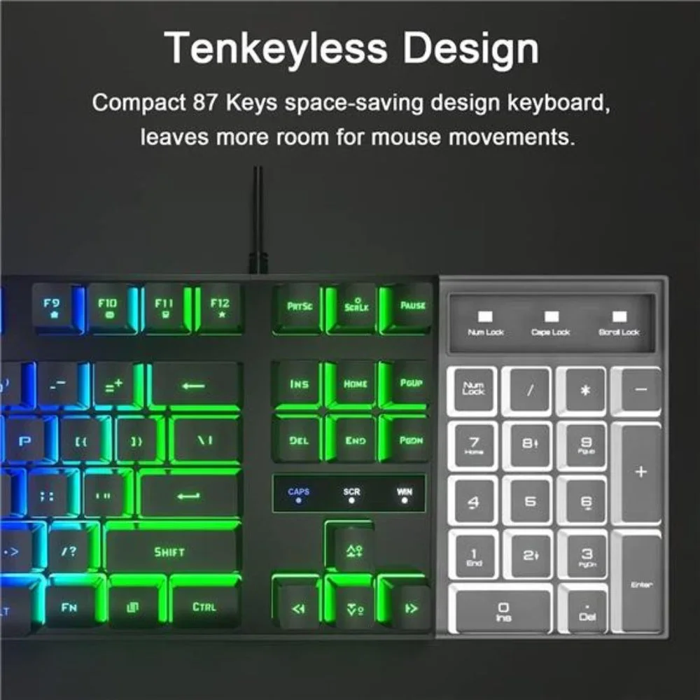 RGB Rainbow Gaming Keyboard and Mouse Combo, Compact 87 Keys Backlit Computer